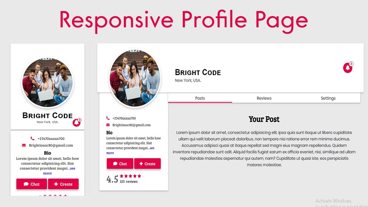 How To Create A Responsive User Profile Page Using #html #css #javascript