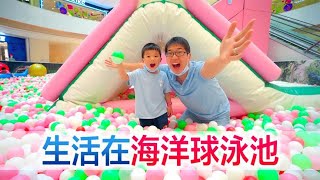 Challenge to live 24 hours in the ocean ball pool in the playground