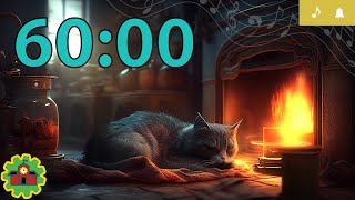 60 Minute Timer COZY CAT RELAXING with Music and Alarm