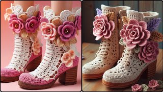 Stunning Crochet 3D Flower Boots knitted With Wool (share ideas) #crochet #knitted #Boots
