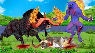 Gaint Wolf VS Gaint Bull Saved Cartoon Cows Family Epic Cartoon Buffalo And Wolf Animal Epic Battle screenshot 5