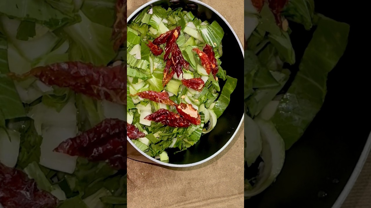 Cooking Bok Choy 🥬 with air dried red chilli and cheese 