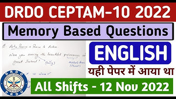 DRDO CEPTAM PAPER | 𝐀𝐥𝐥 𝐒𝐡𝐢𝐟𝐭- 𝐄𝐍𝐆𝐋𝐈𝐒𝐇 -𝟏𝟐 𝐍𝐨𝐯 𝟐𝟎𝟐𝟐 | DRDO EXAM ANALYSIS 2022 | 𝐃𝐑𝐃𝐎 𝐄𝐍𝐆𝐋𝐈𝐒𝐇 𝐏𝐀𝐏𝐄𝐑