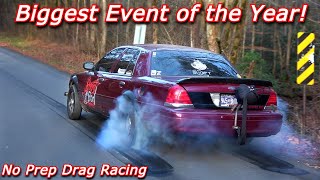 Testing our Twin Turbo Stick Shift Crown Vic for the Super Bowl of NO Prep Drag Racing!