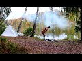 Solo beauty camping near an icy lake  swimming in the lake  outdoor cooking  asmr nature sounds