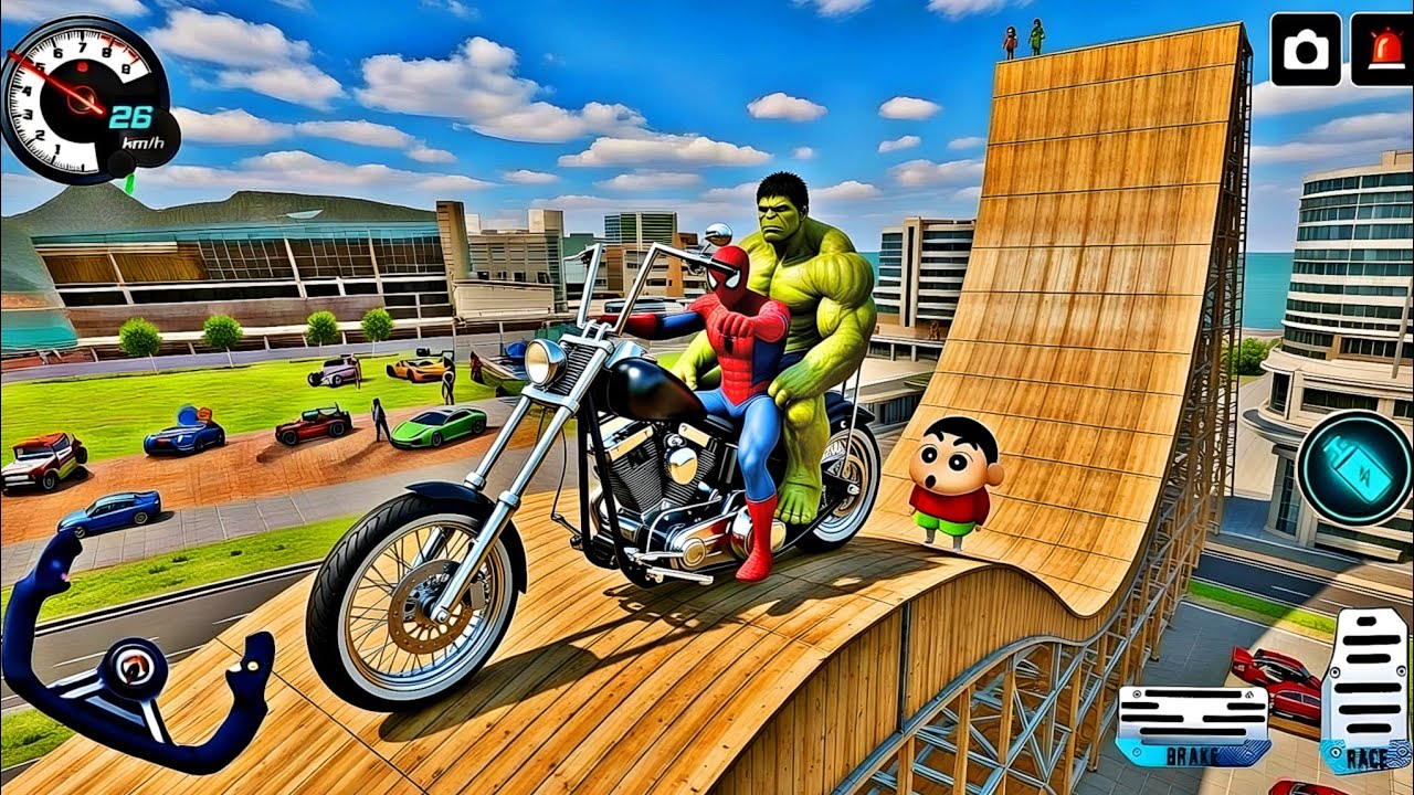 🥰Indian Thift Aura Simulator 🦚 Monster Spiderman & Hulk Scorpio Police Car Mega Ramp 🏍️ Monster Bike