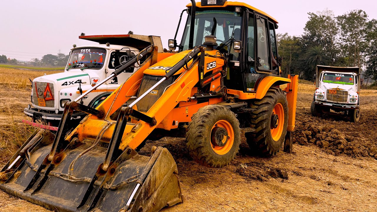 JCB Excavator and Dumper Truck Working at Construction Site