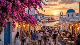 Mykonos Nightlife  🇬🇷 Little Venice Evening Walk - Bars, Crowds & Sunset