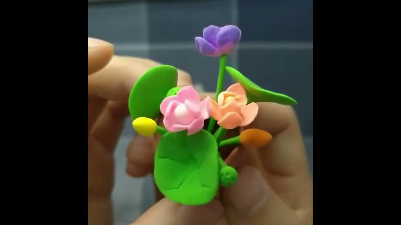 Cách nặn ???? chậu hoa sen bằng đất sét tự khô|How to... - youtube