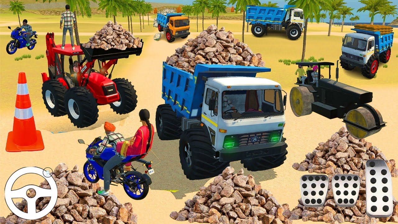 Drive R15 And ROAD ROLLER JCB Unloading Stone From Dumper Truck in Game 💥 Part 292 