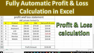 Fully Automatic Profit & Loss Calculation in MS Excel | how to calculate gross margin | net profit