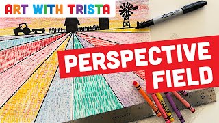 Easy perspective art lesson to teach the Element of Art space to create a textured field of flowers
