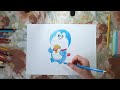 Doraemon eating dorayaki drawing | relaxing colored pencil anime art (no talking)