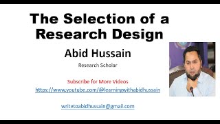 The Selection of a Research Design