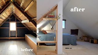 #32 Attic bedroom DIY | Built in storage with reused shelves | Springtime in the garden