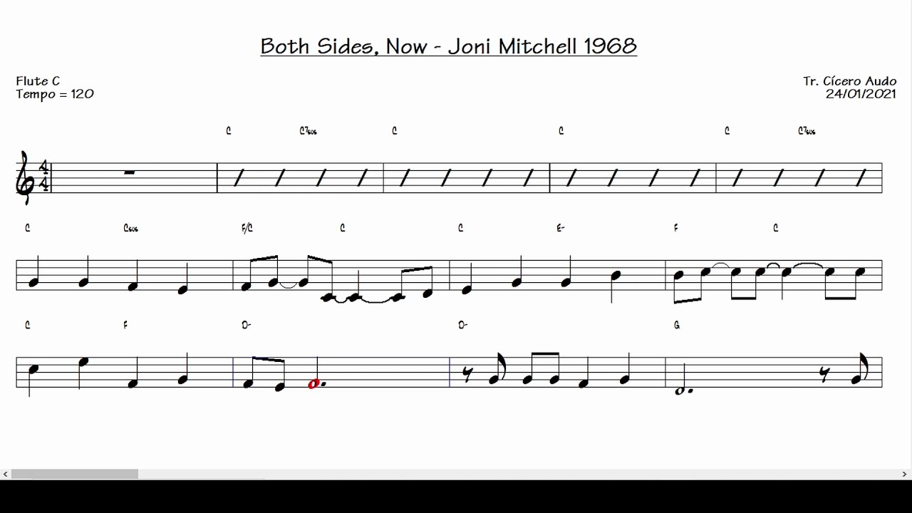 Both Sides, Now - Joni Mitchell 1968 (Flute C) [Sheet music] - YouTube