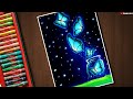 Very easy magical glowing butterfly scenery oil pastel drawing for beginners step by step sahilart