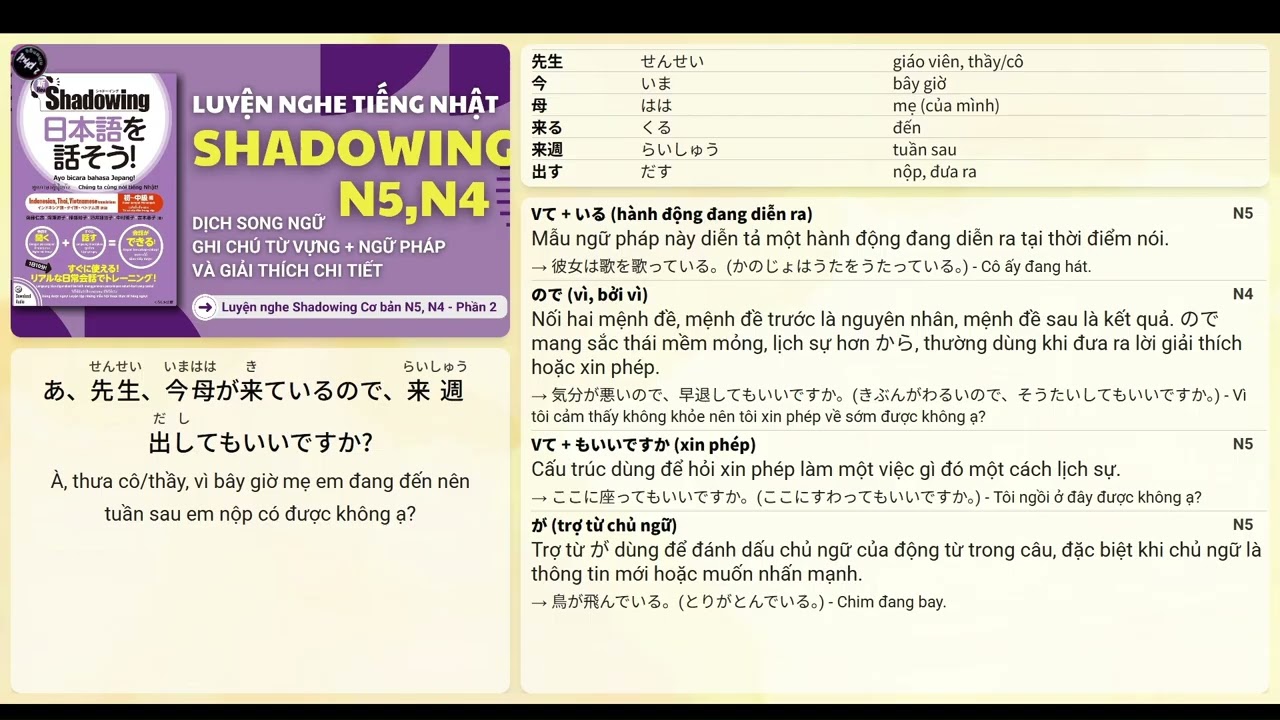 Full Trọn bộ | Luyện Shadowing Tiếng Nhật N5, N4 | 2 Phút Nihongo