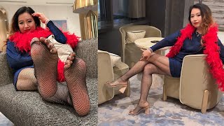 Sparkly Sheer Tights Fishnet Netting Nylons Stockings Hose Feet Toes Soles Shoeplay