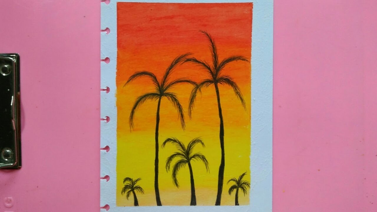 Cara Menggambar Dan Mewarnai Pemandangan Sunset Gradasi Warna Oil Pastel Youtube