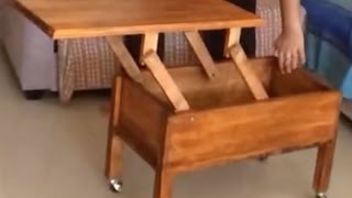 Lift Top Coffee table Self designed and created. Use for study, lunch/dinner and for laptop. Sorry for shaking video, it was taken by my kid.