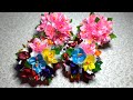 Пёстрые весенние букетики на 8 марта из ленты 5 см. Канзаши.  Kanzashi.