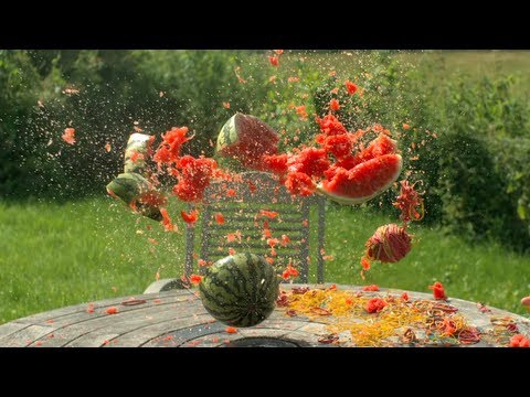 Rubber bands vs Water Melon - The Slow Mo Guys