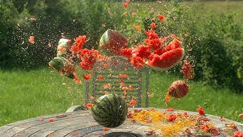 Rubber bands vs Water Melon - The Slow Mo Guys