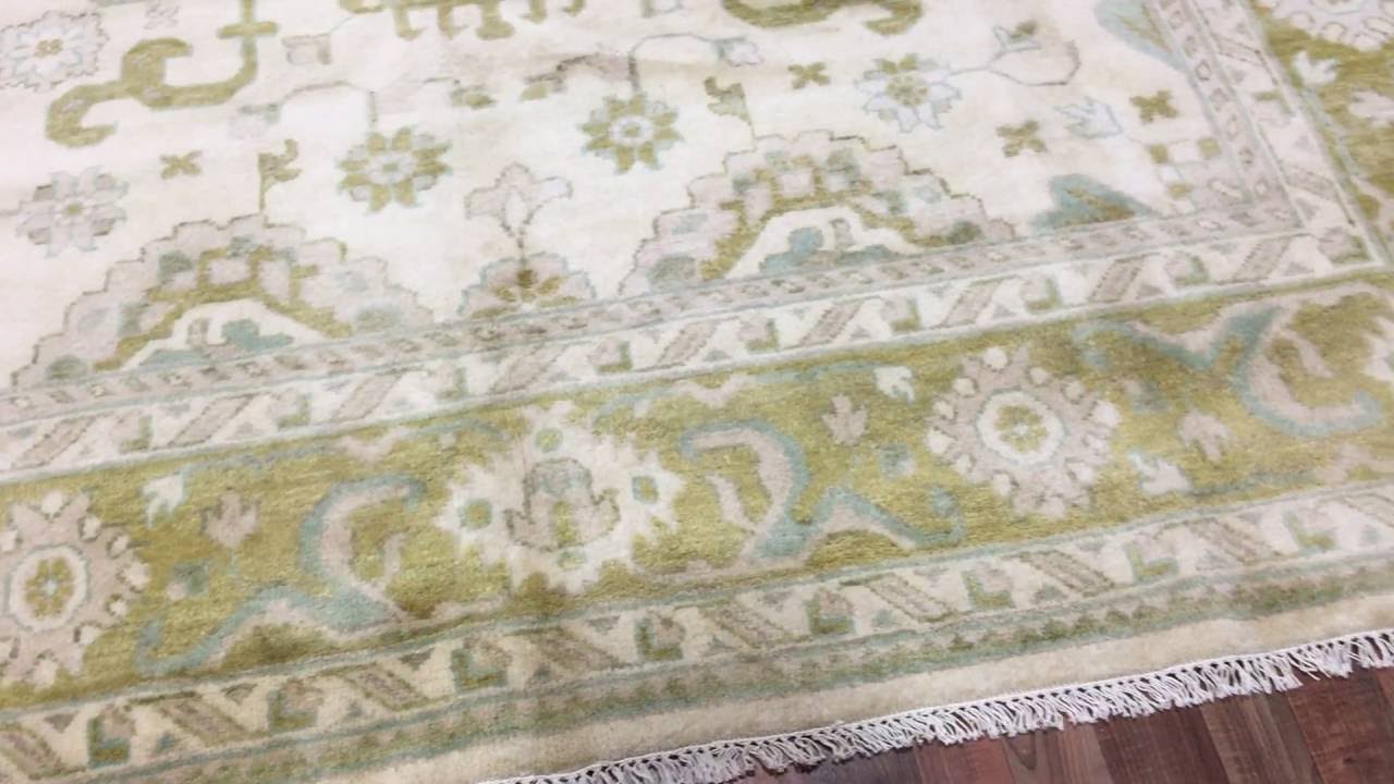 Large Light Green and Beige Oushak Oriental Rug 8'10X12'1 - F 66823