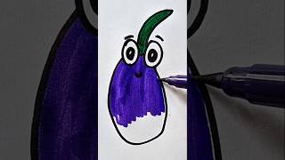 🍆 Easy Brinjal Drawing for Kids | Cute Eggplant Drawing Tutorial #Shorts
