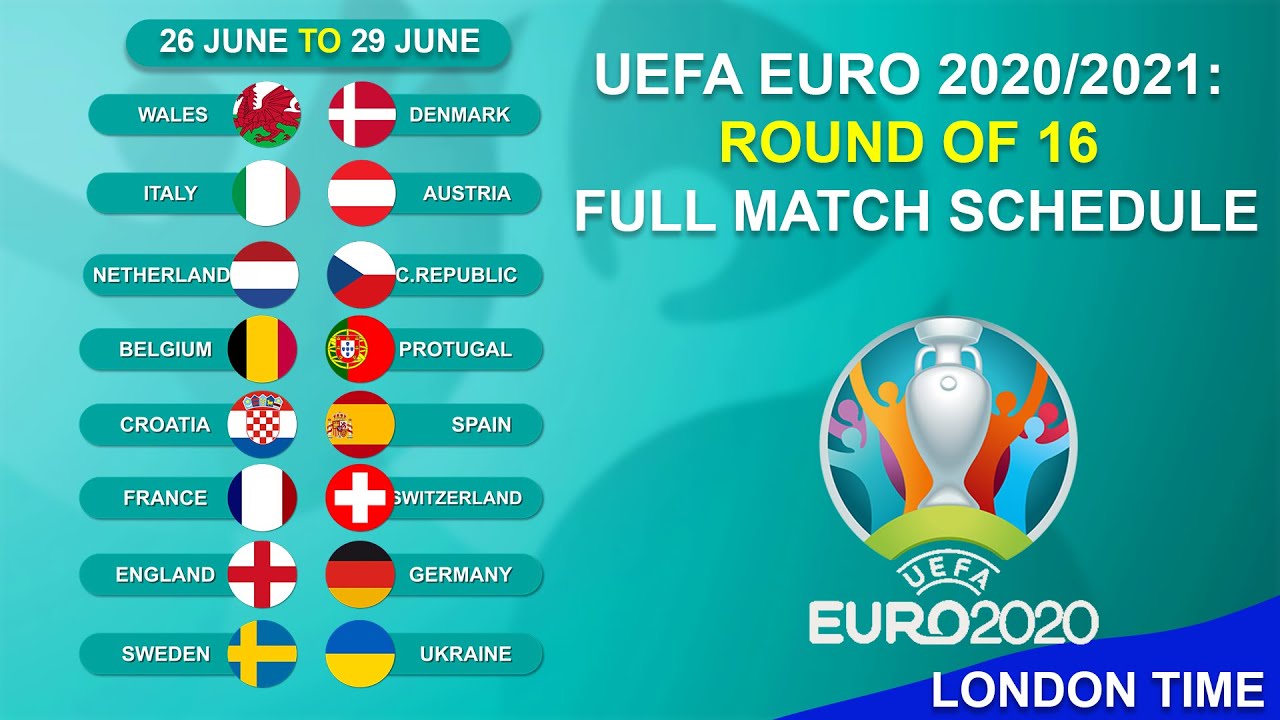 UEFA Euro 2020/2021 Round of 16 Full Match Schedule Fixtures 2021