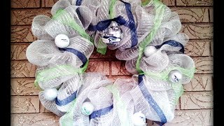 SEATTLE SEAHAWKS NFL  DIY Deco Geo Mesh Wreath GO HAWKS!