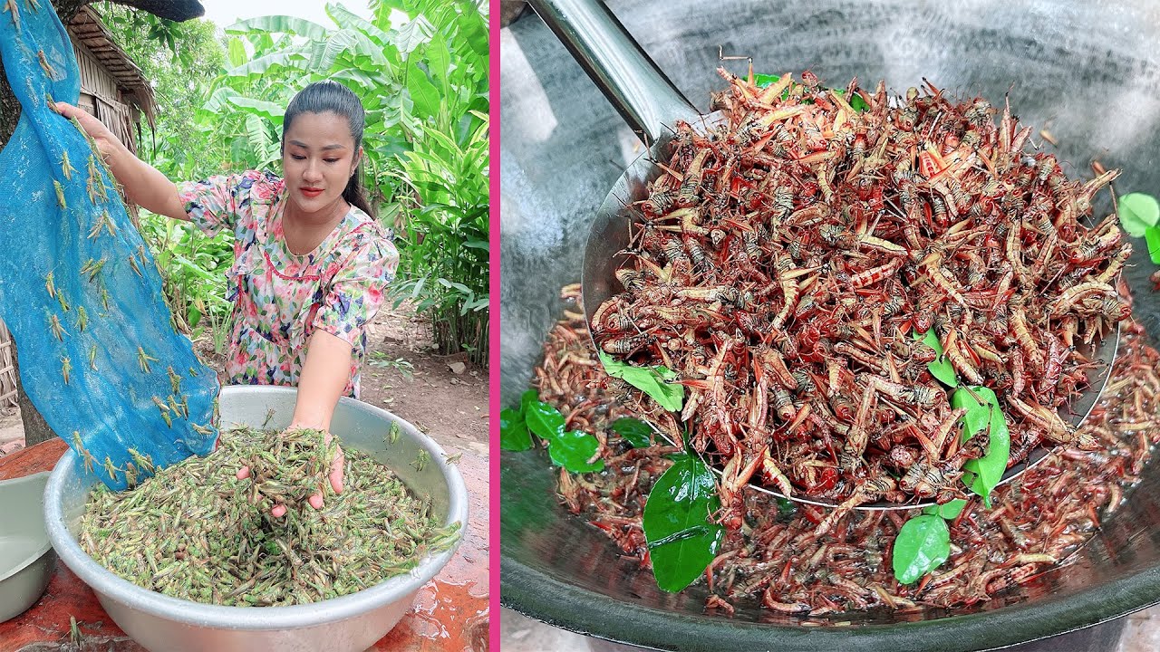 Delicious grasshopper cooking with country style - Cooking with Sreypov ...