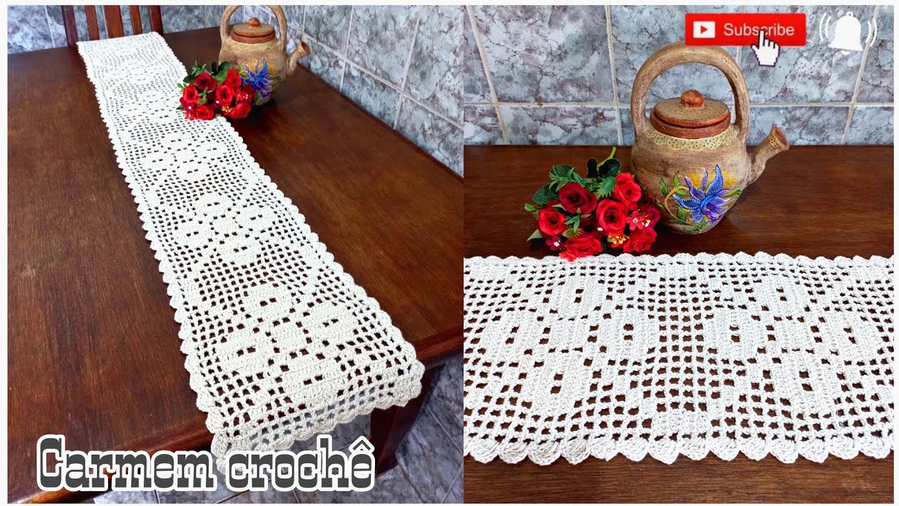 TRILHO DE MESA FEITO NO  CROCHÊ FILÉ FICA PERFEITO PARECENDO UMA RENDA PASSO A PASSO COMPLETO 💥😱💥