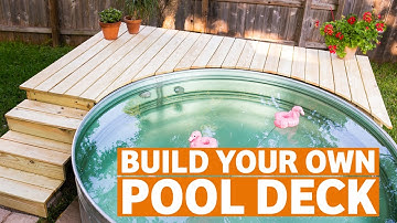DIY POOL DECK with a Secret Hatch! How To Build A Deck For Your Stock Tank Pool | Plans