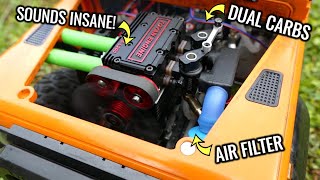 2 CYLINDER 4 STROKE OVERHEAD CAM ENGINE INSTALLED INTO RC CAR  RUNS GREAT!