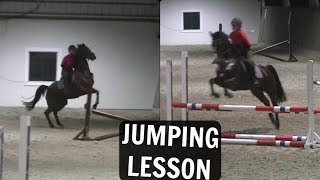 BAD RIDER + FEISTY HORSE = messy jumping lesson [RAWS]