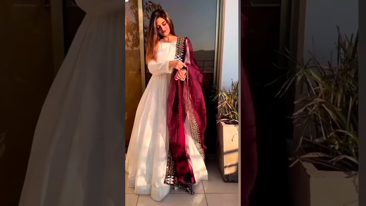 white gown with red dupatta 