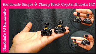 How to make a simple and classy black crystal Jhumkas at home|silkthread Jhumkas making|DIY Jhumkas