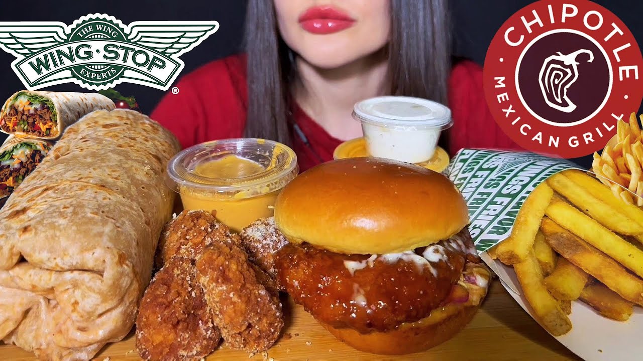 WINSTOP CHICKEN BURGER + CHIPOTLE BURRITO | FAST FOOD | ASMR MUKBANG | EATING SOUNDS