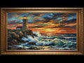 Beacon of the Storm | Lighthouse at Fiery Ocean Sunset