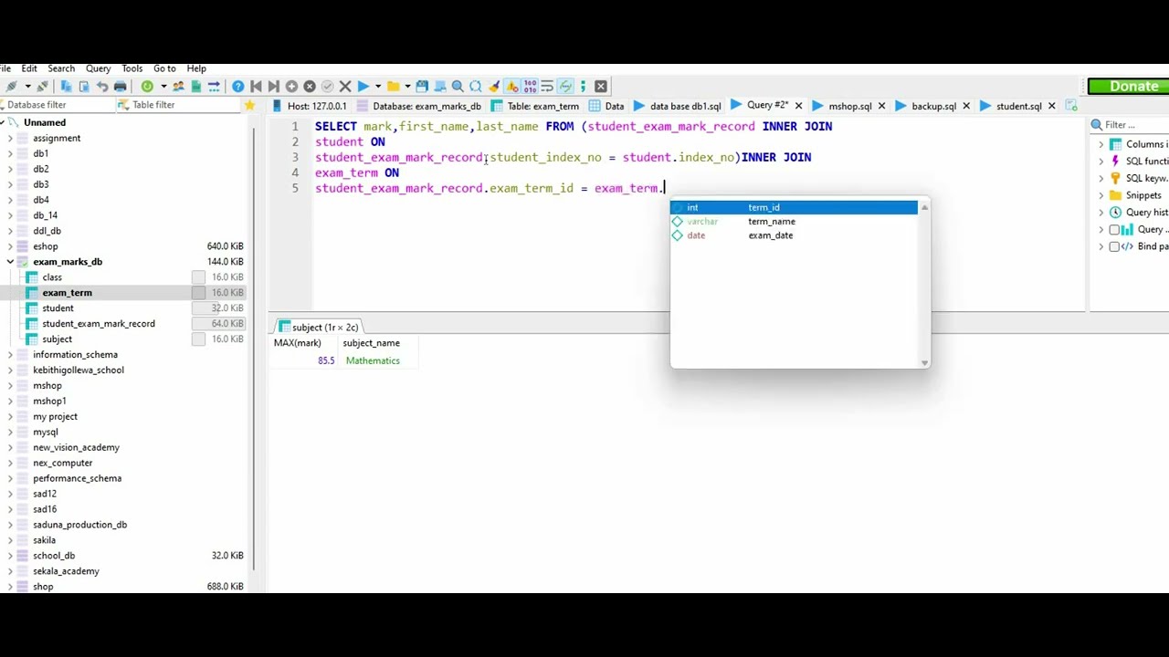 Data Base Task 28 | Use MAX SQL Functions and INNER JOIN | 1st Year