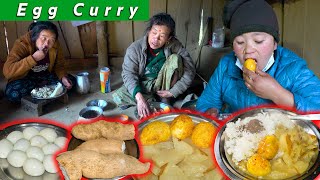 Boiled Egg & Squash Roots mix Curry | Egg curry gravy with rice Cooking & Eating | Village food vlog