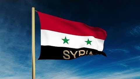 4K Syria flag slider style with title. Waving in the wind with cloud background animation Stock