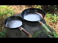 【安物で十分】焚き火フライパン 26cmと20cm / 鉄フライパン / キャンプ道具 / My outdoor cooking steel pans, campfire pans / skillet