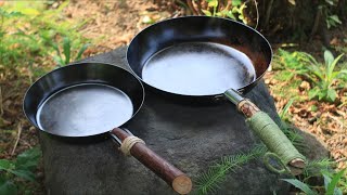 【安物で十分】焚き火フライパン 26cmと20cm / 鉄フライパン / キャンプ道具 / My outdoor cooking steel pans, campfire pans / skillet