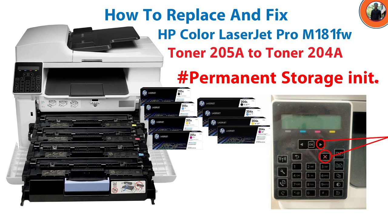 How To Replace Toner 205A To 204A Fix Hp Color LaserJet Pro M181fw | Permanent init. - YouTube