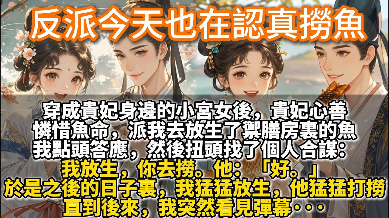 完結不落俗套文：反派今天也在認真撈魚。穿成貴妃身邊的小宮女後。貴妃心善，憐惜魚命，於是派我去放生了禦膳房裏的魚。我點頭答應，然後扭頭找了個人合謀：放生，你去撈。他說好。於是之後，我猛猛放生，他猛猛打撈