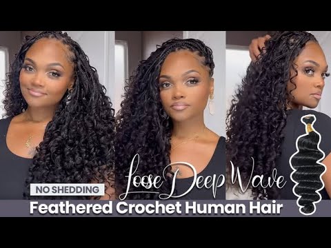💡No shedding&Easy to maintain I Loose Deep Wave Feathered Crochet Human Hair Ft EayonHair