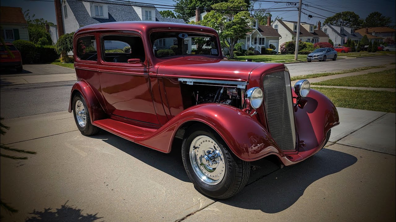 1935 Chevy Standard Hotrod For Sale~Steel Body~350/330hp~Heidts Rack~Air Conditioning~Leather